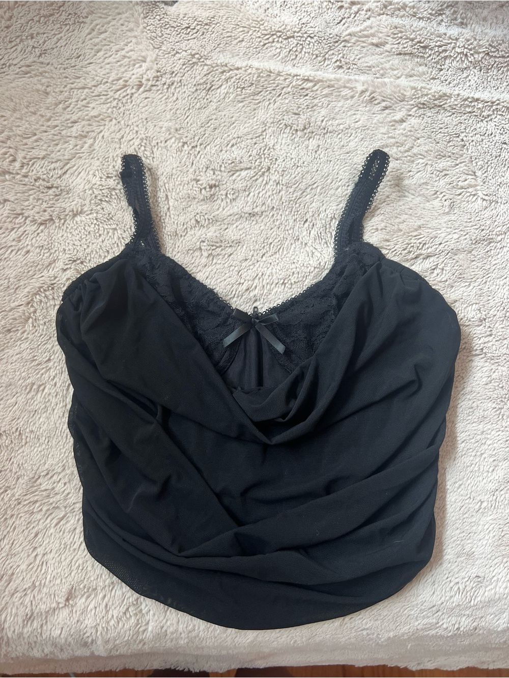 Black Lace-Trim Cowl Neck Camisole